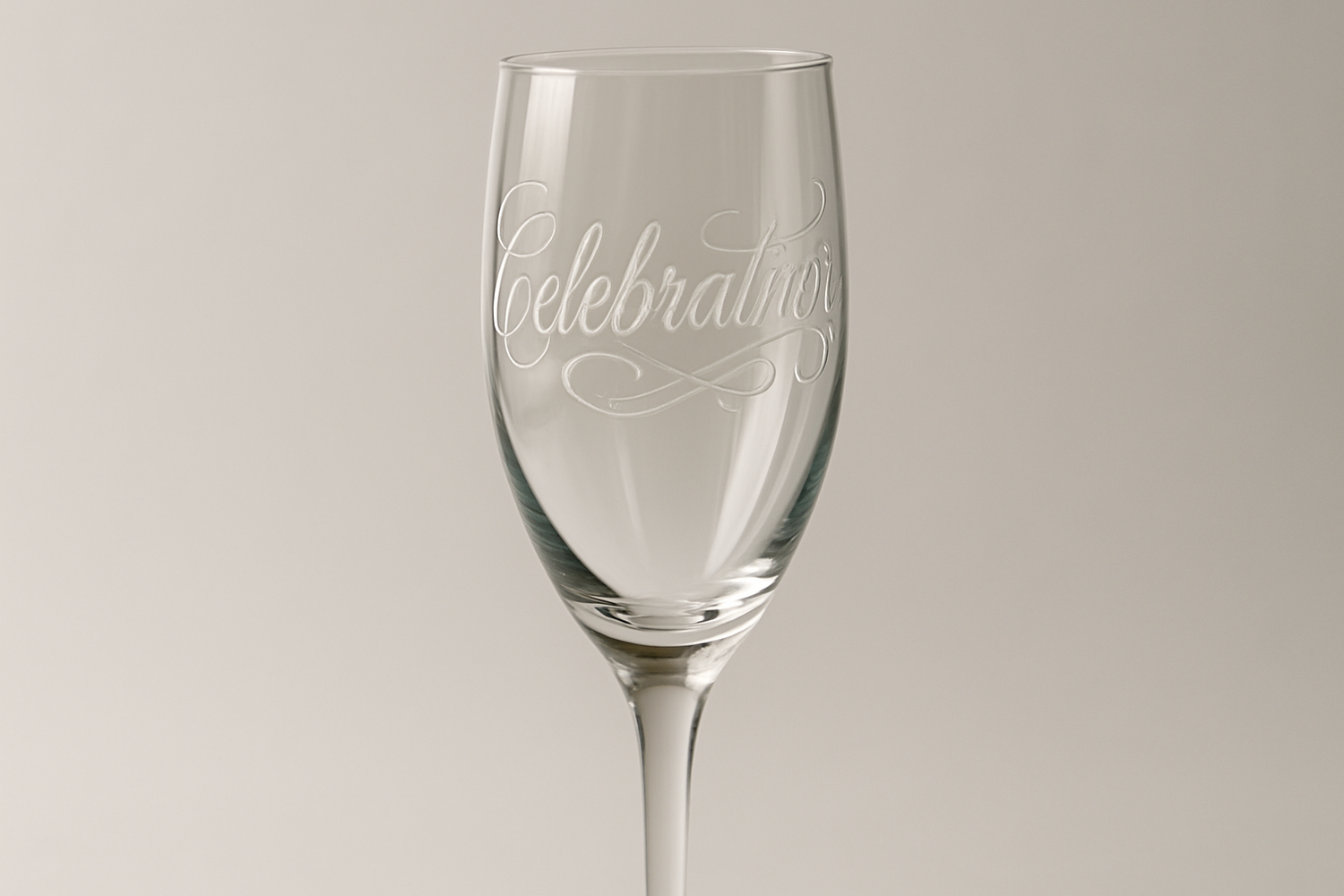 champagne glass with engraved text